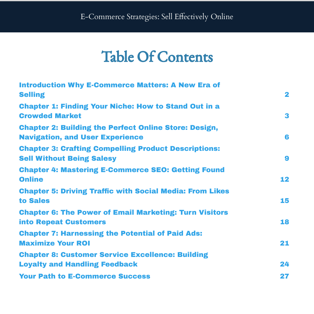 Table of Contents – E-Commerce Strategies: Sell Effectively Online
