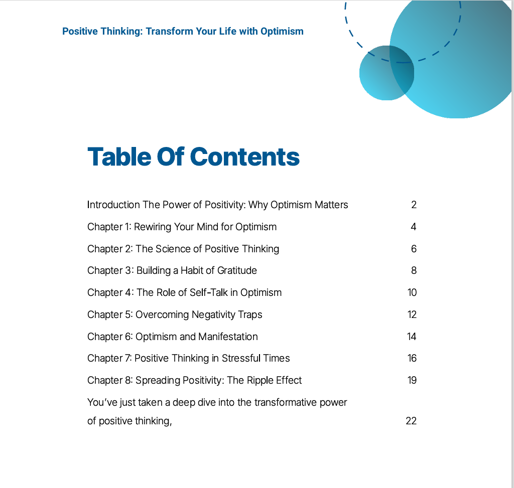 Table of Contents – Positive Thinking: Transform Your Life with Optimism
