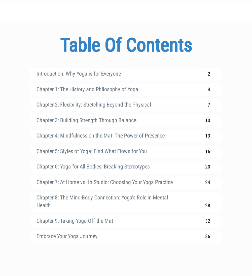 Table of Contents – Yoga for Everyone: Why Yoga is for Everyone