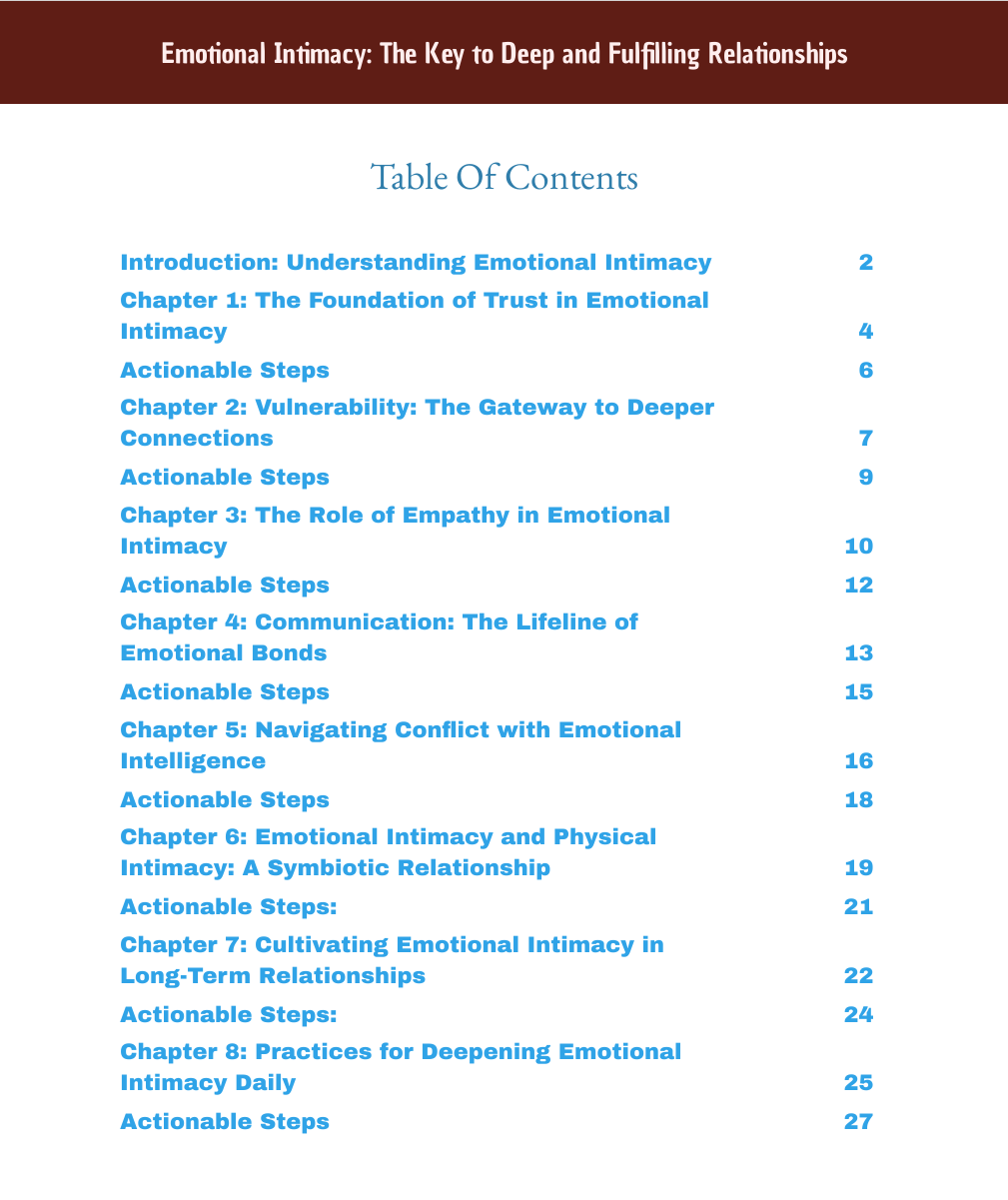 Table of Contents – Emotional Intimacy: The Key to Deep and Fulfilling Relationships