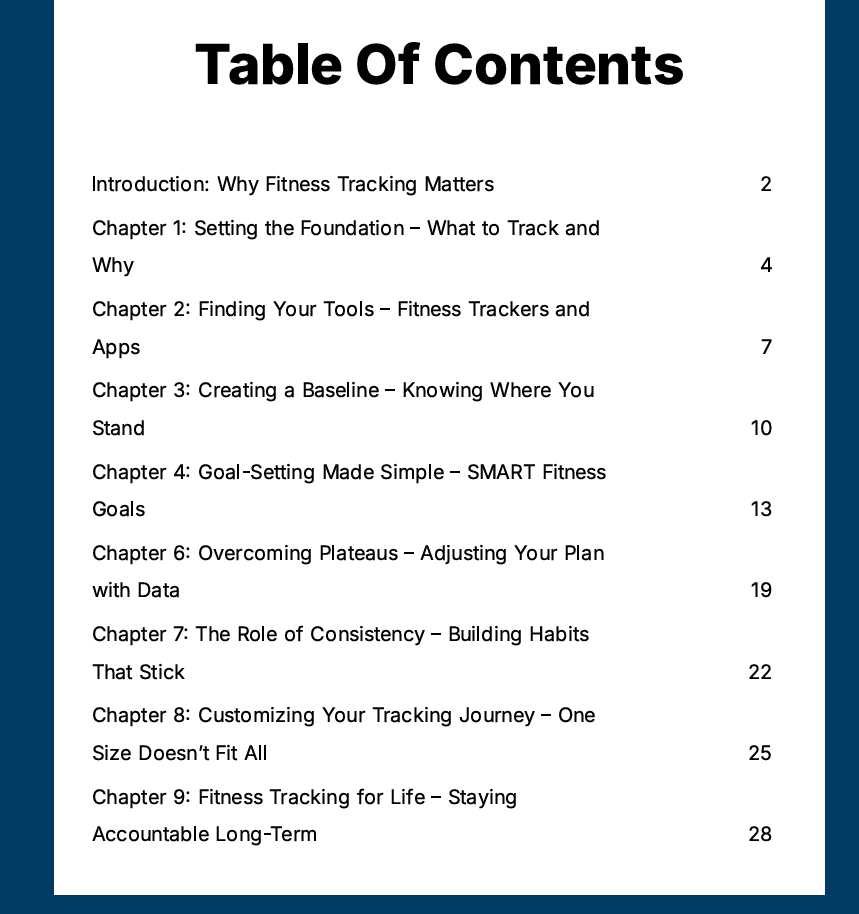 Table des matières – Fitness Tracking