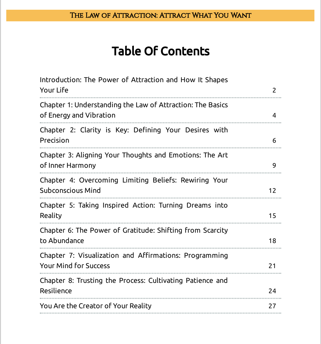 Table of Contents – The Law of Attraction: Attract What You Want