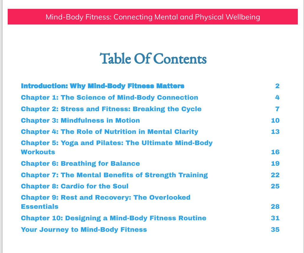 Table des matières – Mind-Body Fitness