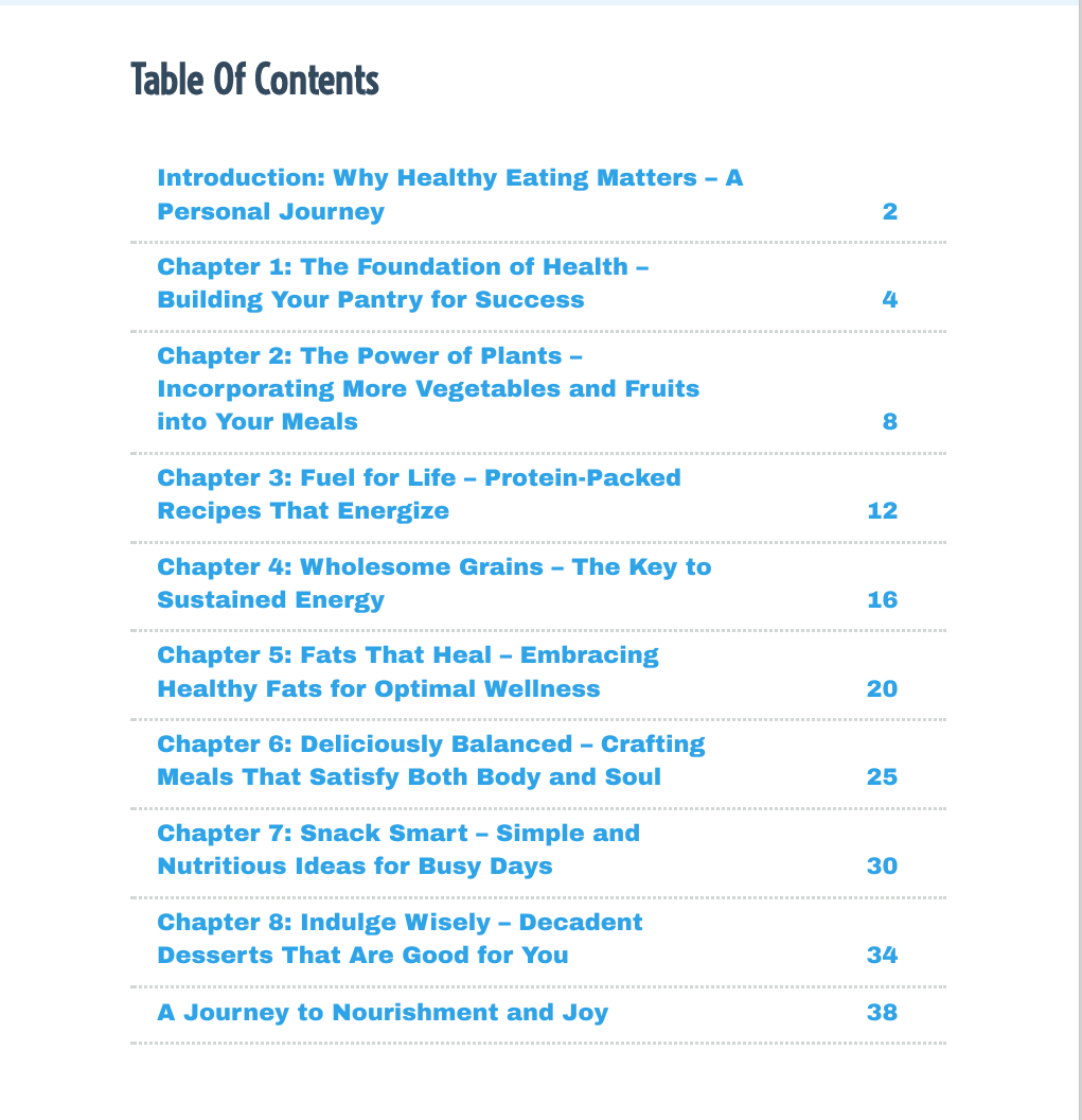 Table of Contents – Healthy Eating: Why Healthy Eating Matters