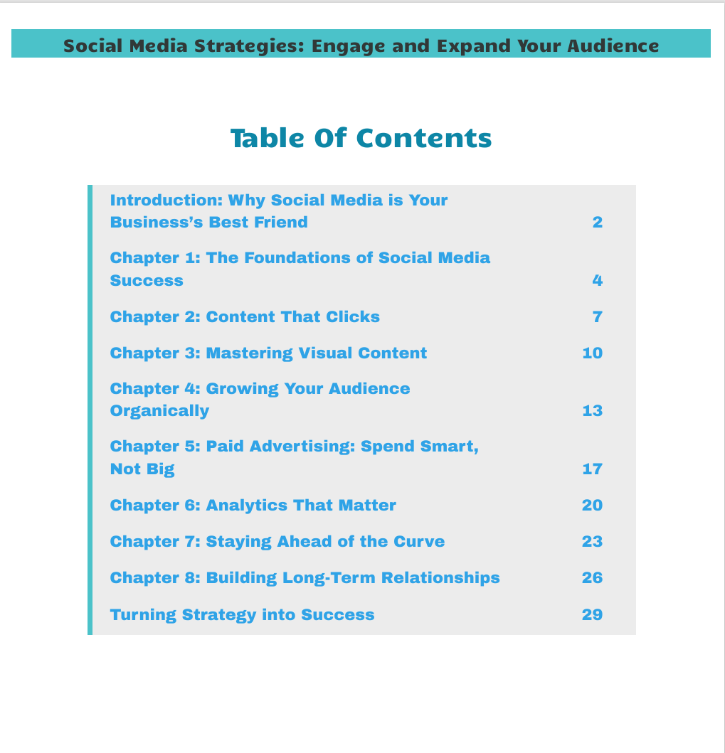 Table of Contents – Social Media Strategies: Engage and Expand Your Audience
