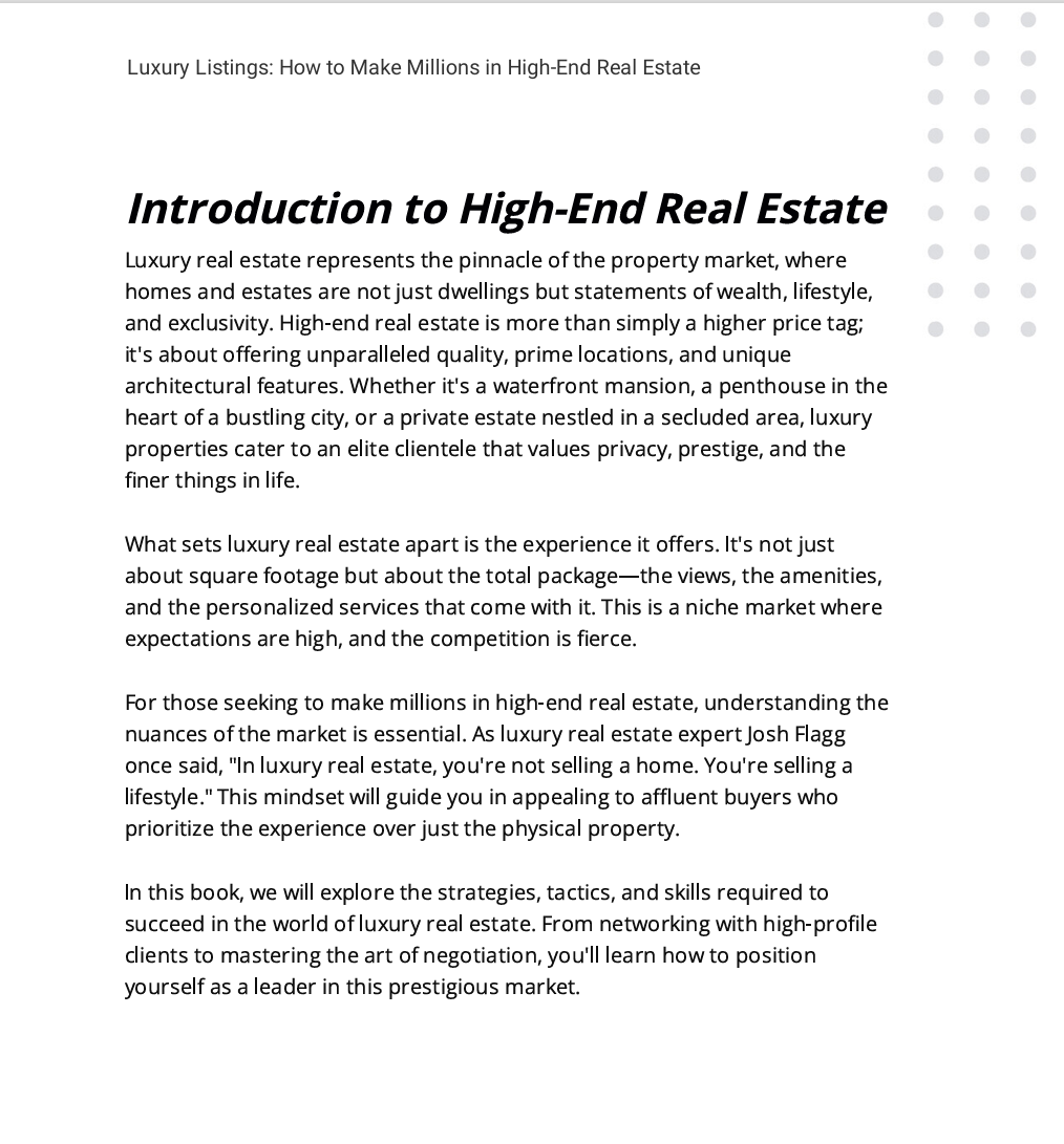 Introduction – Luxury Listings: How to Make Millions in High-End Real Estate